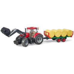   Bruder Case IH Optum 300 CVX homlokrakodóval, utánfutóval és hengerbálákkal (03198)