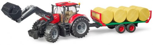 Bruder Case IH Optum 300 CVX homlokrakodóval, utánfutóval és hengerbálákkal (03198)