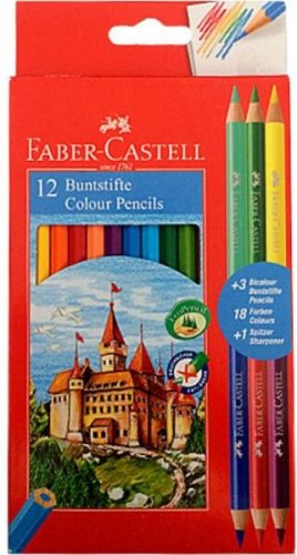 Színes ceruza FABER-CASTELL hatszögletű 12 db/készlet+ 3 db kétvégű ceruza (110312)