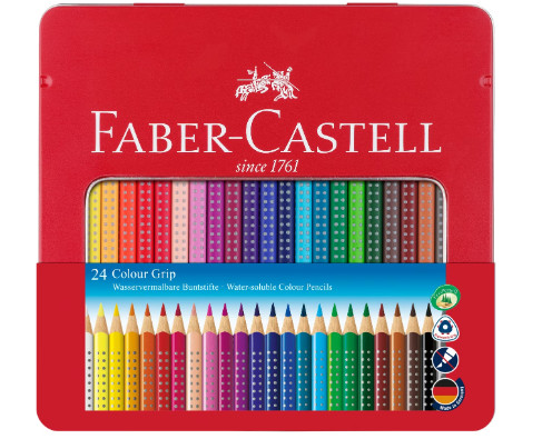 Színes ceruza FABER-CASTELL Grip háromszögletű fémdobozos 24 db/készlet (112423)