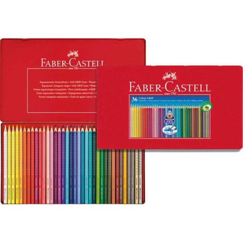 Színes ceruza FABER-CASTELL Grip háromszögletű fémdobozos 36 db/készlet (112435)