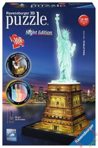 Ravensburger Night Edition - Szabadság szobor 3D puzzle 108 db-os (12596)