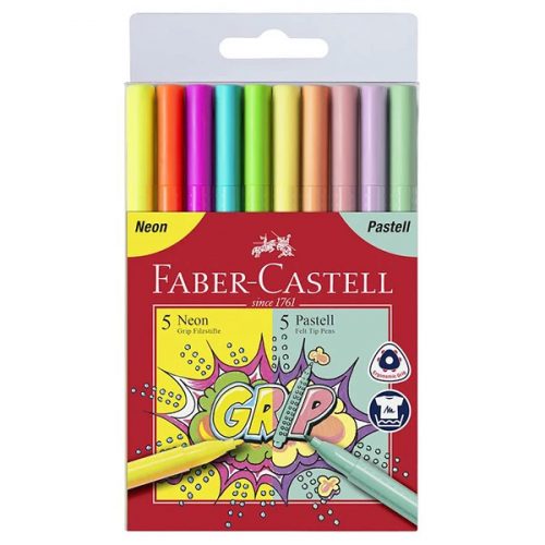 Filctoll FABER-CASTELL Grip 10 db/készlet neon/pasztell (155312)