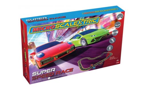 Autópálya MICRO SCALEXTRIC G1178M - Super Speed Race Set - Lamborghini vs Porsche (Battery Powered) (1:64)