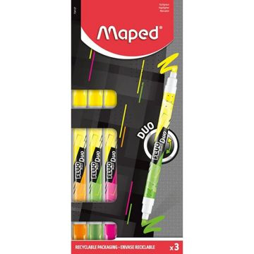 Maped: Fluo Peps Duo kétvégű szövegkiemelő készlet, neon színek - 3 db-os