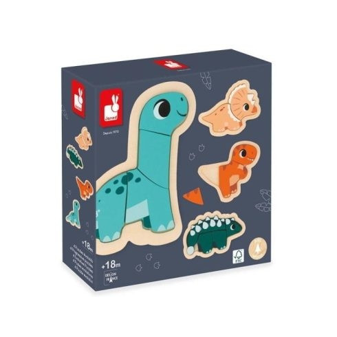 Janod DINO - 4 dinós, egyre nehezebb puzzle  (05824)