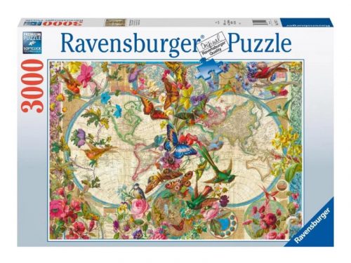 Ravensburger Puzzle 3000 db - Világtérkép és pillangók