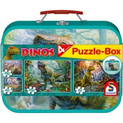   Schmidt puzzle Dinoszauruszok 2x60, 2x100 db, Puzzle Box - Fém kofferben (56495) Dinos, Puzzle-Box / Dinosaurs, Puzzle Box, 2x60, 2x100 db