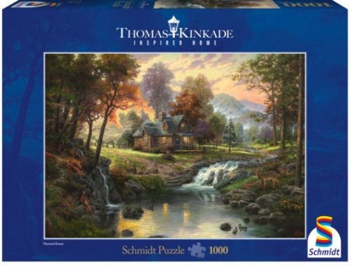 Mountain Retreat, Thomas Kinkade, 1000 db (58445) Holzhaus am Bach