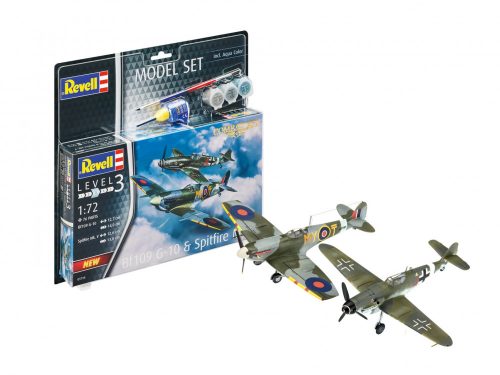 Revell Combat Set Bf109G-10 & Spitfire Mk.V 1:72 makett készlet festékkel és kiegészítőkkel (63710)