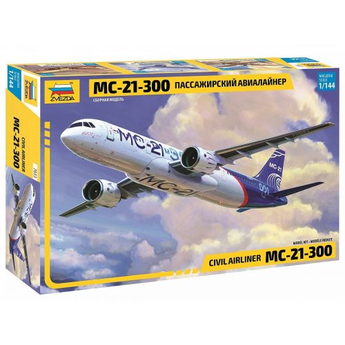 Zvezda Irkut MS-21-300 Civil Airliner 1:144 makett repülő (7033)