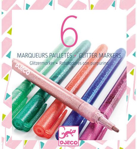 Djeco Csillám fílctoll 6 színben - 6 glitter markers - sweet