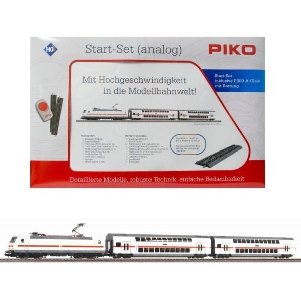 Piko: Vasútmodell kezdőkészlet, BR 146 TRAXX villanymozdony emeletes személykocsikkal, ágyazatos sínnel 57134