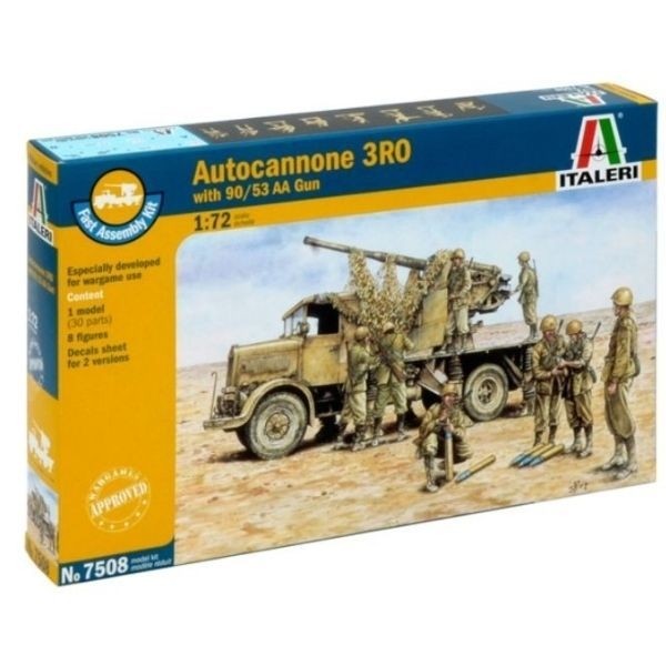 Italeri: Autocannon 3RO with 90/53 AA katonai jármű és löveg makett, 1:72 7508s